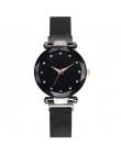 Luksusowe Starry Sky kobiet zegarek czarny klamra magnetyczna opaska siatkowa ze stali nierdzewnej Rhinestone zegarek kwarcowy L