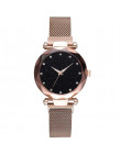 Luksusowe Starry Sky kobiet zegarek czarny klamra magnetyczna opaska siatkowa ze stali nierdzewnej Rhinestone zegarek kwarcowy L
