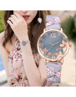 Hot kobiety modne tłoczone kwiaty małe świeże drukowane zegarek zegar na prezent skórzany pasek sukienka uczeń zegarek kwarcowy 