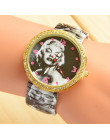 Hesiod unikalne Super Star Marilyn Monroe drukuj kobiet zegarek elastyczny pasek kryształowe zegarki dla kobiet relógio Feminino