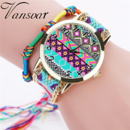 Vansvar New Arrival marka kobiety mody ręcznie pleciony Aztec zegarek liny panie kwarcowe zegarki na rękę Relogio Feminino 533