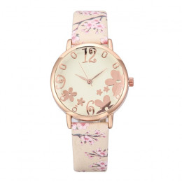 Hot kobiety modne tłoczone kwiaty małe świeże drukowane zegarek zegar na prezent skórzany pasek sukienka uczeń zegarek kwarcowy 