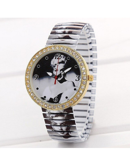 Hesiod unikalne Super Star Marilyn Monroe drukuj kobiet zegarek elastyczny pasek kryształowe zegarki dla kobiet relógio Feminino