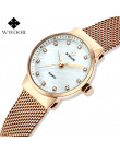 WWOOR kobiety zegarki kwarcowe wodoodporna złota róża sukienka zegarek dla pań kobiety marka luksusowe siatka zegarek na bransol