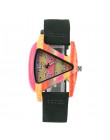 Unikalne kolorowe drewna zegarek kreatywny trójkąt kształt Dial godziny zegar kobiety zegarek kwarcowy pasek ze skóry zegarek da