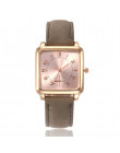 Zegarki damskie moda złota róża kwadratowych głowy skórzane damskie zegarek klasyczny cyfrowy zegarek kwarcowy zegar Reloj Mujer
