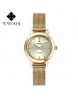 WWOOR kobiety zegarki Top marka luksusowe ze stali opaska z siatki stalowej złoty zegarek na co dzień panie biznes zegarek kwarc