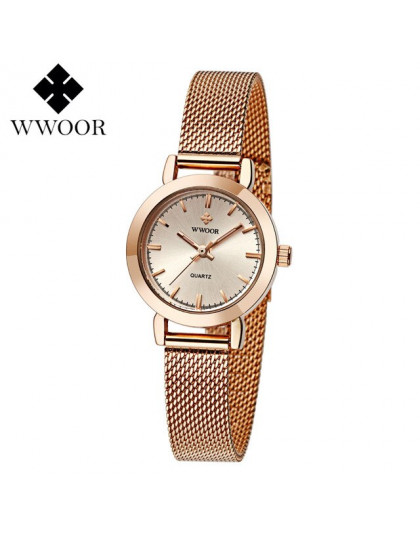 WWOOR kobiety zegarki Top marka luksusowe ze stali opaska z siatki stalowej złoty zegarek na co dzień panie biznes zegarek kwarc