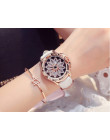 2017 Kobiety Rhinestone Zegarki Pani Obrót Dress Watch marka Prawdziwy Skórzany pasek Big Dial Bransoletka Zegarek Krystaliczny 