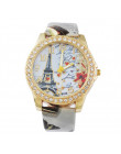 MJARTORIA 2019 wieża eiffla miłość wzór zegarki kobiety moda skórzany pasek zegar zegarek kwarcowy analogowy zegarek na rękę Rel
