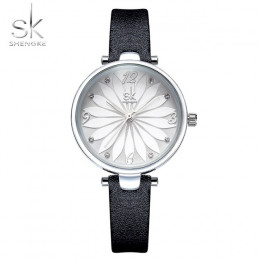 Shengke skórzany zegarek kwiat Dial kobiet kwarcowe zegarki na rękę zegarek kwarcowy analogowy kobiet zegarek na co dzień panie 