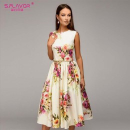 S. FLAVOR Lady sukienka na imprezę gorąca sprzedaż wiosna lato kobiety bez rękawów kwiaty vestidos drukowania eleganckie na co d