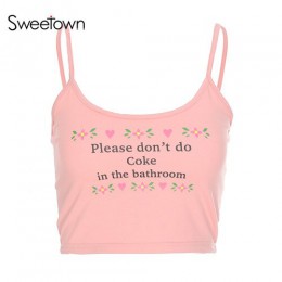 Sweetown różowy śliczne Bralette Crop Top kobiety Sexy fioletowy drukowane bez rękawów Clubwear koreański mody przycięte Feminin