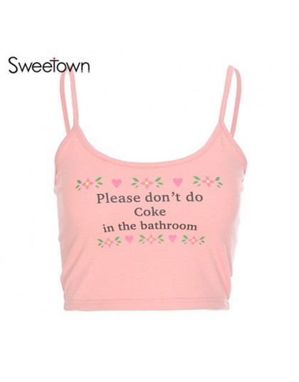 Sweetown różowy śliczne Bralette Crop Top kobiety Sexy fioletowy drukowane bez rękawów Clubwear koreański mody przycięte Feminin