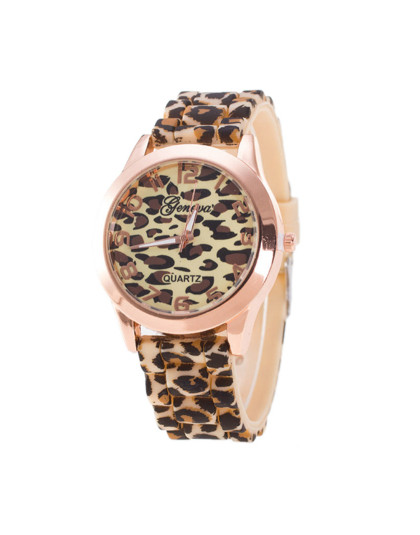 Unisex genewa Leopard żel silikonowy Jelly kwarcowy analogowy zegarek na rękę złoty Sport męskie marki silikonowy zegarek na ręk