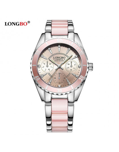LONGBO zegarek marki mody kobiety luksusowe ceramiczne i bransoletka ze stopów zegarek kobiet zegarki opaski ze stali nierdzewne