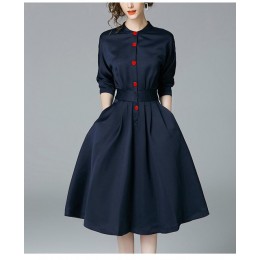 Nowa wiosna jesień sukienki w stylu Vintage kobiety Slim 3/4 z długim rękawem linia urząd Wear sukienka elegancki Laides Ol prac