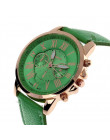 2018 nowy klasyczny ciemny zielony zegarek genewa Roman cyfry Faux skórzany analogowy zegarek kwarcowy kobiety zegarki na rękę f