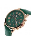 2018 nowy klasyczny ciemny zielony zegarek genewa Roman cyfry Faux skórzany analogowy zegarek kwarcowy kobiety zegarki na rękę f