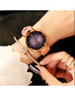 Nowa luksusowa moda skórzane zegarki kobiety Top marka różowe złoto kryształ sukienka zegarek klasyczny zegarek kwarcowy dla kob