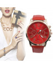Popularne Lady moda genewa Roman cyfry Faux skórzany analogowy zegarek kwarcowy 