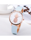 Fanteeda luksusowej marki zegarków kobiet różowe złoto zegarek z paskiem skórzanym panie zegar ananas Sport zegarek kwarcowy Rel