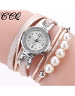CCQ Top marka kobiety zegarki moda kwarcowy analogowy skrzydło Rhinestone perły bransoletka zegarek panie sukienka zegarki na rę