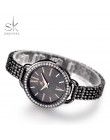 Shengke prezenty biżuteria dla kobiet luksusowe czarny ze stali nierdzewnej zegarek kwarcowy zegarek marki kobiety zegarki damsk