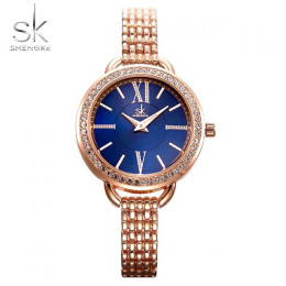 Shengke prezenty biżuteria dla kobiet luksusowe czarny ze stali nierdzewnej zegarek kwarcowy zegarek marki kobiety zegarki damsk