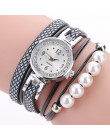 Luksusowe marki CCQ damski Rhinestone Pearl bransoletki z zegarkiem pasek ze skóry Lady Womans zegarek na rękę zegar relogios fe