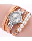 Luksusowe marki CCQ damski Rhinestone Pearl bransoletki z zegarkiem pasek ze skóry Lady Womans zegarek na rękę zegar relogios fe