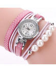 Luksusowe marki CCQ damski Rhinestone Pearl bransoletki z zegarkiem pasek ze skóry Lady Womans zegarek na rękę zegar relogios fe
