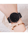 Duży czarny zegarek damski luksusowy na regulowanej bransolecie kwarcowy analogowy matowy