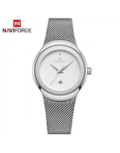Kobiety zegarki NAVIFORCE Top luksusowa marka moda damska na co dzień proste stali nierdzewnej siateczkowy pasek zegarek prezent