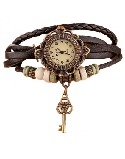 Moda skórzana bransoletka zegarka kobiety na co dzień sukienka w stylu Vintage liść koraliki zegarek luksusowy zegarek kwarcowy 