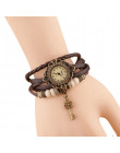 Moda skórzana bransoletka zegarka kobiety na co dzień sukienka w stylu Vintage liść koraliki zegarek luksusowy zegarek kwarcowy 