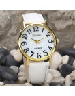 Duża liczba kobiety Retro cyfrowy Dial skórzany pasek kwarcowy analogowy zegarek na rękę czarny biały zegarki eleganckie panie s