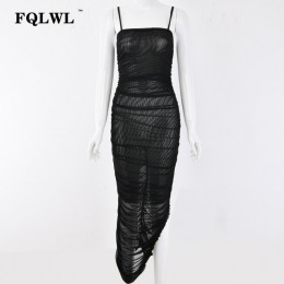 FQLWL Sexy Mesh Kobiety Sukienka Lato 2018 Bez Ramiączek Backless Zipper Podział Draped sukienka w dużym rozmiarze Club Party Wr