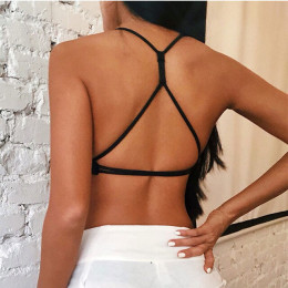 Kobiet backless strappy biustonosz sportowy treningu wirefree yoga biustonosz sexy głębokie V biustonosz sportowy średnie wsparc