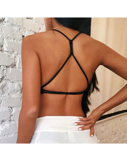 Kobiet backless strappy biustonosz sportowy treningu wirefree yoga biustonosz sexy głębokie V biustonosz sportowy średnie wsparc