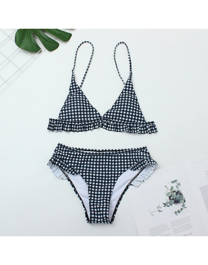 Plaid Sexy kobiety Bikini Set 2019 nowy Push Up Ruffles wyściełana stroje kąpielowe Bikini gorąca sprzedaż kobiety strój kąpielo