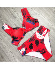 Seksowne Bikini damskie strój kąpielowy kostium Push Up czerwony różowy żółty w tropikalne liście