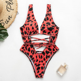 Red leopard Brazilian swimsuit one piece Plus size sexy bikini 2019 Push up swimwear women string monokini High cut bathing suit