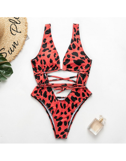 Red leopard Brazilian swimsuit one piece Plus size sexy bikini 2019 Push up swimwear women string monokini High cut bathing suit