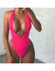 Halter neon bikini głębokie dekolt w serek strój kąpielowy kobiety monokini ciąg sexy strój kąpielowy kombinezony jednoczęściowe