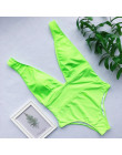 Halter neon bikini głębokie dekolt w serek strój kąpielowy kobiety monokini ciąg sexy strój kąpielowy kombinezony jednoczęściowe