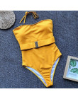 Modny elegancki jednoczęściowy klasyczny strój kąpielowy seksowne monokini głęboki dekolt cieniutkie ramiączka pasek w talii