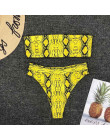 2019 nowy wysokiej talii Bikini zestaw żółty Bandeau strój kąpielowy Sexy drukuj stringi Bikini kobiety stroje kąpielowe dwuczęś