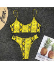 2019 nowy wysokiej talii Bikini zestaw żółty Bandeau strój kąpielowy Sexy drukuj stringi Bikini kobiety stroje kąpielowe dwuczęś