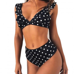 Seksowny strój kąpielowy wysoka talia push up kostium z wysokim stanem bikini falbanka koronka komplet